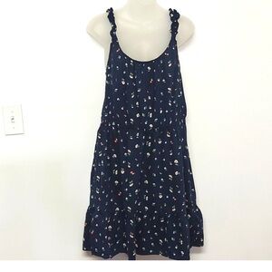 Banana Republic Midi Summer Dress in Navy Blue with Tiny Flowers, Size L